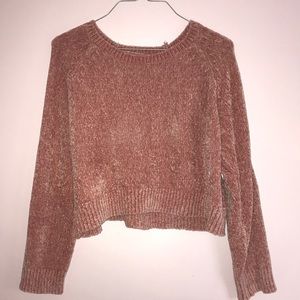 F21 Pink Cropped Chenille Knit Sweater